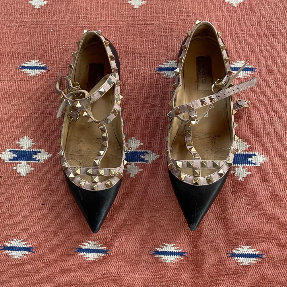 Valentino Rockstud black ballet flats